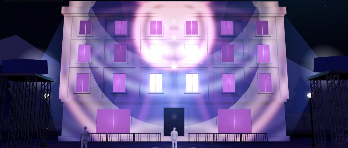 Voice Facade sample: light and colour move across a virtual building
